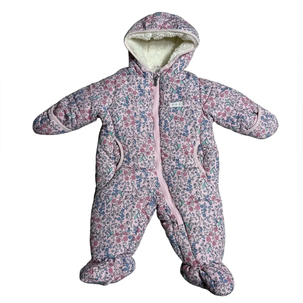 OshKosh B'gosh Baby Girl Pink Floral Snowsuit Size 6-9 Months